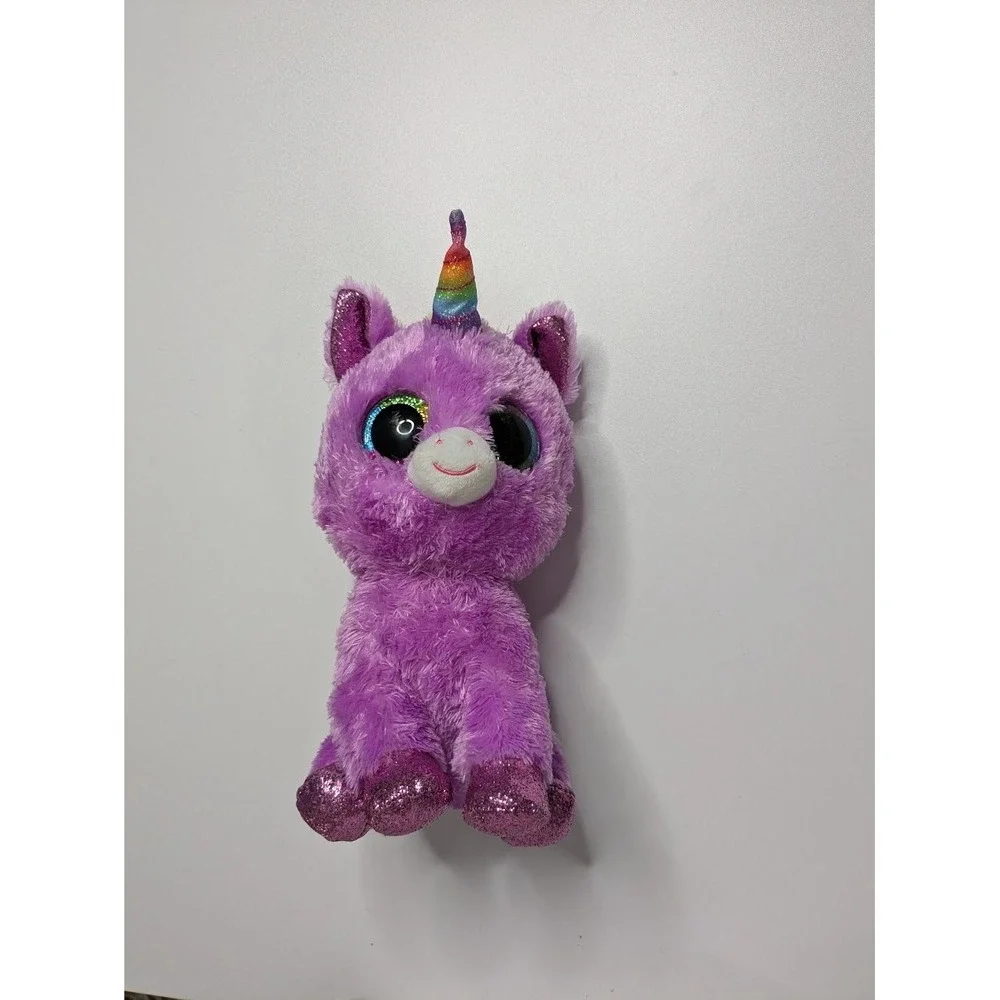 Plush Ty Beanie Boos Rosette Purple Rainbow Horn Medium Stuffed Animal 10